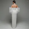 Casual Dresses Fashion Spring Summer Dress White Hollow Out Puff Sleeve Strapless Women's Sexy Slim Evening Club Cocktai Party