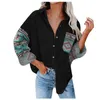 Damenjacken 2023 Mode Frauen Jacke Mantel Langarm Einreiher Casual Retro Ethnische Print Bluse Oberbekleidung Lose Weibliches Hemd