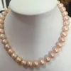 Chains Elegant 11-12mm Natural Freshwater Round Gold Pink Pearl Necklace 18"925silver