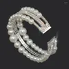Bangle Elegant Trendy Women's/Girl's Silver Plated Pearl Rhinestone Cuff Bangles Crystal Bracelets & Jewelry Gift