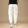 Men's Pants Baggy Cargo Men Fashion Streetwear Letter Printed Joggers White Cotton Elastic Waist Drawstring TrousersMen's