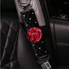 Coprivolanti Red Rose Flower Diamond Peluche Interni per auto Copricintura di sicurezza Set cambio cambio Accessori per ragazze