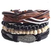 Bracelets porte-bonheur Design de mode plume aile en cuir hommes ensemble incroyable largeur Plume Bracelet Bracelet bijoux pour homme cadeau dragonne