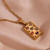 Pendanthalsband Färgglada fjäril Square CZ -halsband för kvinnor 18K Guldpläterad 316L Rostfritt ståltillbehör