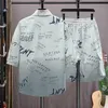 Herrspårsperioder passar full grafisk skjorta shorts koreanska high street harajuku herr mode klädtrender 230520