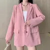 Trajes de mujer Blazers 2023 Fashion de primavera y otoño Capital de manga larga Caqueta de temperamento de color sólido con blazer de cinturón Mujeres Casaco