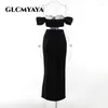 Party Dresses Glcmyaya Women Off Shoulder Lace Patchwork Velvet Maxi Long High Siit BodyCon Midi Dress 2023 Club Even Vestidos