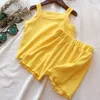 Conjuntos de ropa 2 piezas conjunto de ropa para niños niña niño camisetas sin mangas pantalones trajes de verano Color sólido niñas niños chaleco niños pijamas 230520