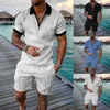 Men's Tracksuits Men's Shirts&Shorts 2 Piece Sets Casual Suit Zipper Lapel T-shirt Short Sleeve Tracksuit Male Jogger