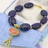 Strand Natural Lapis Lazuli Stone 13 18mm Oval Beads Beaded Gold-color Cloisonne Bracelets Party Gifts Jewelry 7.5inch B2728