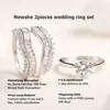 Ringer Newshe äkta 925 Silver Solitaire Round Cut Engagement Ring Set Guard Band Enhancers for Women AAAAA CZ Simulated Diamond