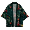 Ethnic Clothing 2023 Japanese Men Women Green Floral Print Kimono Cardigan Cosplay Shirt Blouse Yukata Summer Beach And Shorts