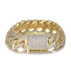 Bracelets Hip Hop 19MM 3 rangées chaîne à dents cubaine lourde Bling boîte glacée réglage en cuivre AAA + bracelet en zircone cubique pour hommes bijoux