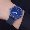 Top Men Watches Blue Strap Waterdichte date date kwarts horloge man vol stalen dess polsblok mannelijke waches polshorloges267G