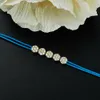 Bangle Moonmory Trendy Women String Bracelet With Crystal Move Beads Double Blue Cords Thickness 0.8mm Women S925 Jewelry Bijoux Chic
