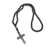 Pendant Necklaces Fashion Cross Black Gallstone Tiger Eye Stone Necklace Geometric Beaded Chain Men Jewelry 27.5Inch