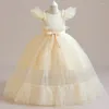 Girl Dresses Children's Princess Dress School Performance Mesh Wedding Flower Piano Show lang voor 4-14 jaar