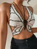 Women's Tanks Cami Bikini Tops Contrast Color Sleeveless Bandage Backless Knit Crochet Butterfly Swimsuits Beachwear 230520