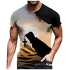 Hommes T-shirts Hommes Hommes D'été Mince Brillant Croix Impression Tops Casual Col Rond T-shirt 2023 Jeunesse Mode Tendance À Manches Courtes