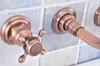 Bathroom Sink Faucets Antique Red Copper Double Handles Faucet Wall Mounted Basin Tap Bathtub Water Mixer Nsf521