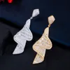 Knot CWWZircons Luxury Cubic Zirconia Pave Baguette Stones Engagement Party Big Drop Unique Earrings for Women Wedding Jewelry CZ792