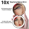 Compact spiegels mini draagbare vouwpak make -up spiegel met LED -licht ronde handheld 10x vergroot roze zwarte ijdelheid 230520