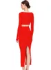 Two Piece Dress Laura Kor Winter Long Sleeve Key Hole Floral Red Midi Bodycon Skirt Bandage Set Celebrity Ngiht Party Women's 230520