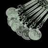 Łańcuchy europejski naszyjnik w stylu vintage srebrna moneta z frędzlami ze stopu na damskie imprezy prezenty biżuterii