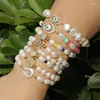 Strand 5 Pcs/lot Natural Freshwater Pearl Beaded Bracelet With Charm Evil-eye Protection Paved Color Zircon For Woman Girl Jewelry Gift
