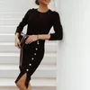 Sıradan elbiseler kadınlar seksi bodycon örgü düz renk yan bölünmüş Ofis Partisi için Sonbahar Yuvarlak Boyun Düğmeleri Jurken Vestidos