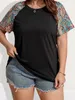 Dames plus size t -shirt Finjani paisley print raglan mouw tee crewneck casual losse t -shirt zomer mode -tops voor vrouwen 230520