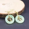 Dangle Earrings Real Jade Gp 18K Yellow Gold Plated For Women Light Green Jadeite Chalcedony Round Heating Hook 38 18mm