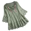 Women's Plus Size TShirt Lace Crochet Blouse Elegant Embroidery Tops Hollow Up Shirts Cotton Linen Blusas Chemise 5XL 230520