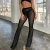 Women's Pants Capris Women's Sexy Beach Transparent Mesh Transparent High Elastic Waist Bikini Cover Swimwear Bell Bottom Flash Trousers 230520