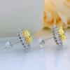 Stud OEVAS 100% 925 Sterling Sliver 7*7mm HeartShaped Yellow High Carbon Diamond Earring For Women Sparkling Party Fine Jewelry NEW