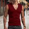 Herren-Tanktops, Herren-Weste, Sommer, V-Ausschnitt, ärmelloses Oberteil, einfarbig, für Fitnessstudio, Laufen, Bodybuilding, schmale Passform, atmungsaktiv, Workout, Streetwear