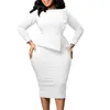 Casual Dresses Plus Size Elegant Women Spring Summer Slim BodyCon Mid-Calf Dress Fashion Folds Ruffles Office Lady Clothes