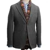 Herrdräkter 2023 Autumn Winter Mens Vintage Herringbone Tweed Wool Retro Tuxedos Wedding Blazer Blend Jacket