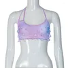 Débardeurs pour femmes Y2K Esthétique Mesh Transparent Droplet Decor Halter Tops Sexy Beach Tank Top Bras Femmes Fairy Bandage Camis Streetwear