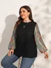 女性用プラスサイズTシャツFinjani Lantern Sleeve Tee Paisley Print Textured Tops Autumn Clothing230520