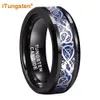 Bandes iTungsten 8mm bleu fibre de carbone incrustation dragon anneau hommes femmes noir tungstène bande de mariage bijoux de mode bord biseauté confort ajustement