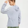 LLu Damen-Yoga-Reißverschlussjacke, Sonnenschutzanzug mit Ärmeln, UPF40+, UV-beständige, langärmelige Jacke mit Hut, schnell trocknendes Sportbekleidungsoberteil für Erwachsene, einfarbiger Reißverschluss