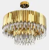 Lampadari a LED Lampadario moderno in cristallo con luce a LED per soggiorno Catena rotonda in acciaio inossidabile di lusso in oro