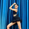 Stage Wear Latin Dance Competition Costume Teen Girls ChaCha Practice Dancewear Fringe Tops Biseau Jupe Tango Performance Vêtements YS3883