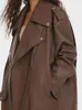 Women's Leather Spring Autumn Cool Oversized Soft Brown Faux Biker Jacket Women Zipper Loose Luxury Designer Unisex Clothes 2023