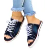 Zapatillas de lona de damas de encaje abiertos 587 zapatos de playa de mezclilla de moda casual para mujeres de fondo plano 35-43 2 68