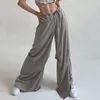 Pantalon femme Satin jambe large femme Baggy cordon Jogging pantalon 2023 été mode taille basse pantalon élégant Streetwear