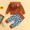 의류 세트 2023 0-18m Born Baby Tracksuit Leopard Print Patch Long Sleeve 3d Ears 후드 셔츠 바지 소년 소녀 가을 2pcs