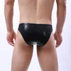 속옷 섹시한 남자 속옷 Jockstrap Faux Leather Bugle Pouch Briefs String Homme Low Waist 게이 팬티 플러스 크기 Calzoncillo