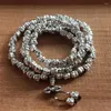 Strand Wholesale Retro Miao Argent Tête de Bouddha double face 108 Colliers à breloques Perles de prière Sakyamuni Bracelet Cadeaux pour hommes ou femmes